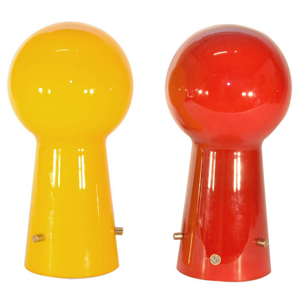 Pair of Glass Lollipop  Laurel Table Lamps Made in Sweden  One Red, One Yellow