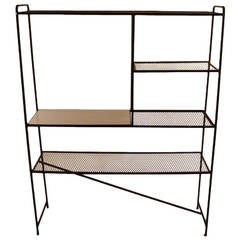 Freestanding Squared Iron, Mesh, and Laminate Shelf by Freda Diamond