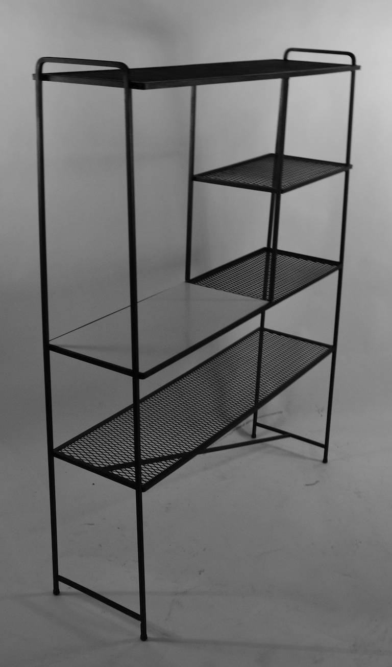 Mid-20th Century Freestanding Squared Iron, Mesh, and Laminate Shelf by Freda Diamond