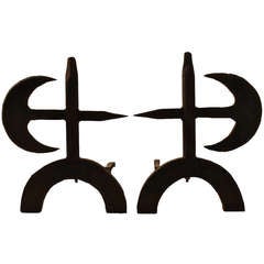 Pair Hand Wrought Gothic Andirons