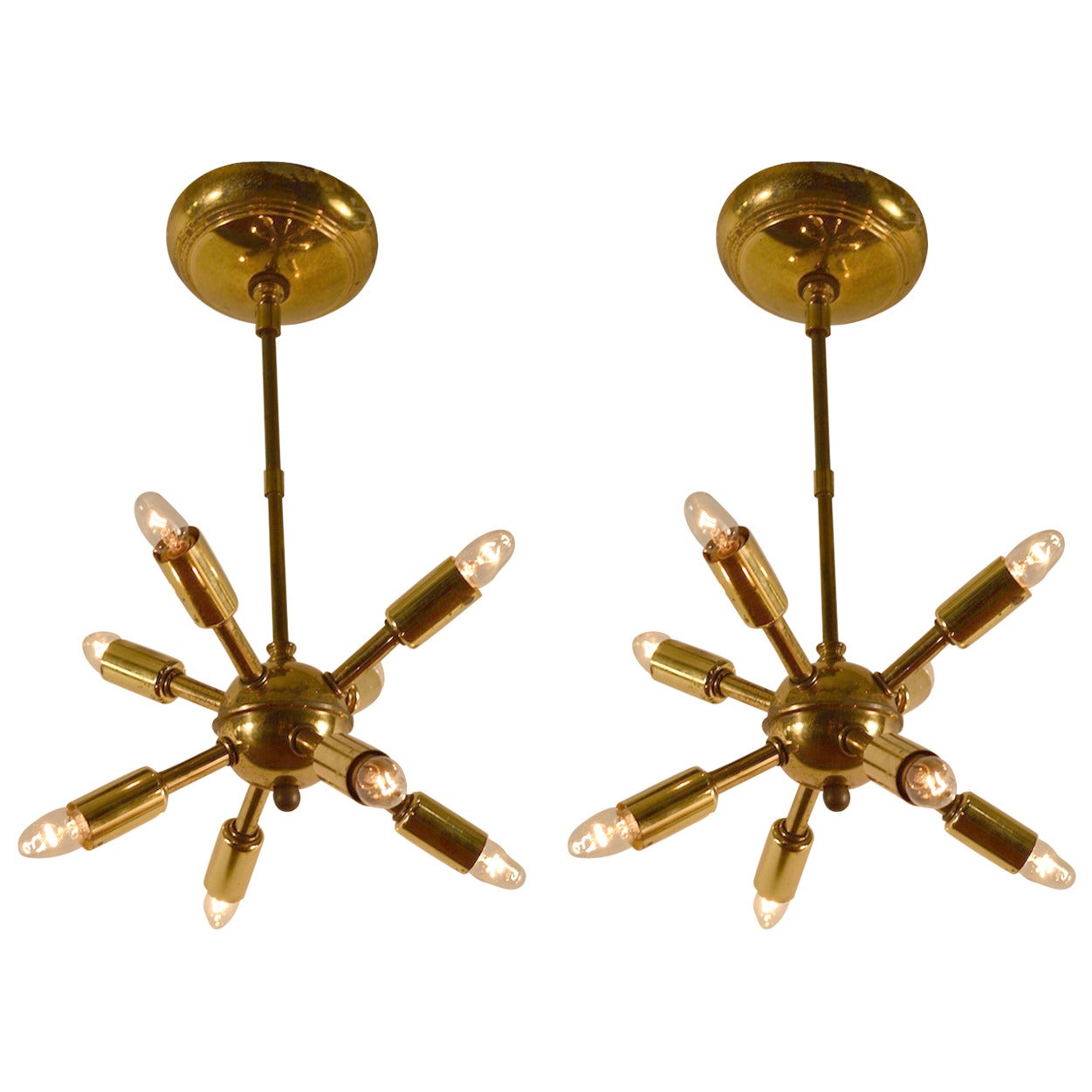 Pair of Brass Sputnik Chandeliers