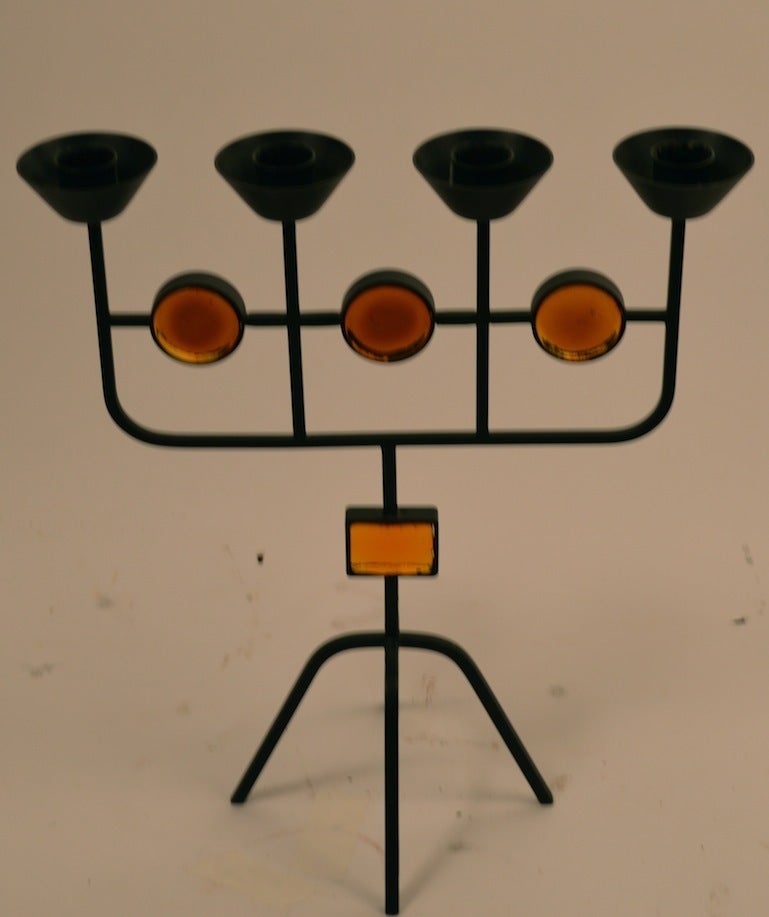 Interesting Hoglund for Yastad for arm candelabra constructed of metal and glass. Swedish Modern design classic, in excellent original condition.