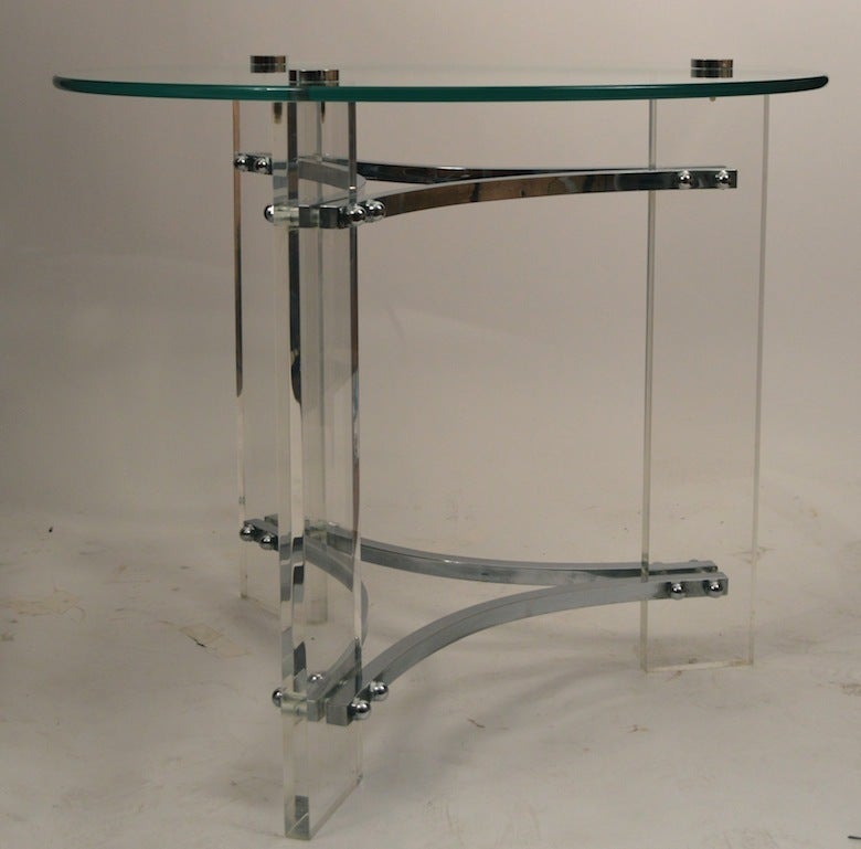 American Pair of Charles Hollis Jones Lucite and Glass Tables