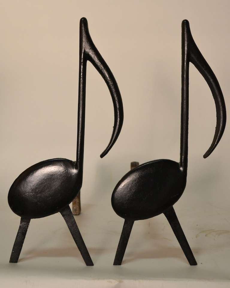 Pair Musical Note Andirons