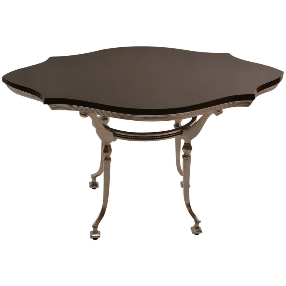 Classical Style Cast Aluminum Table with Stone Top For Sale