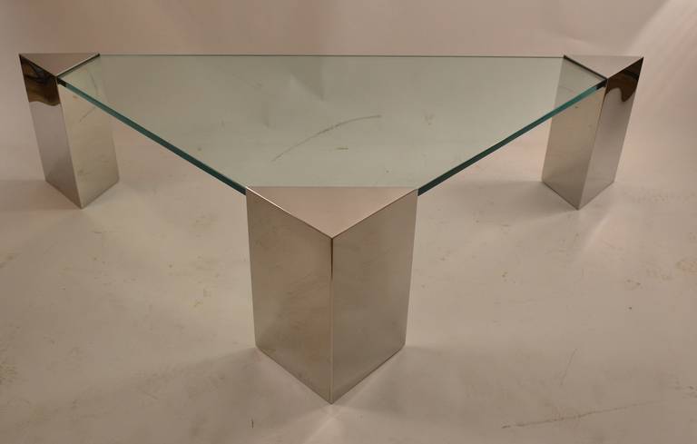 Pace Triangular Glass Top Coffee Table In Excellent Condition In New York, NY