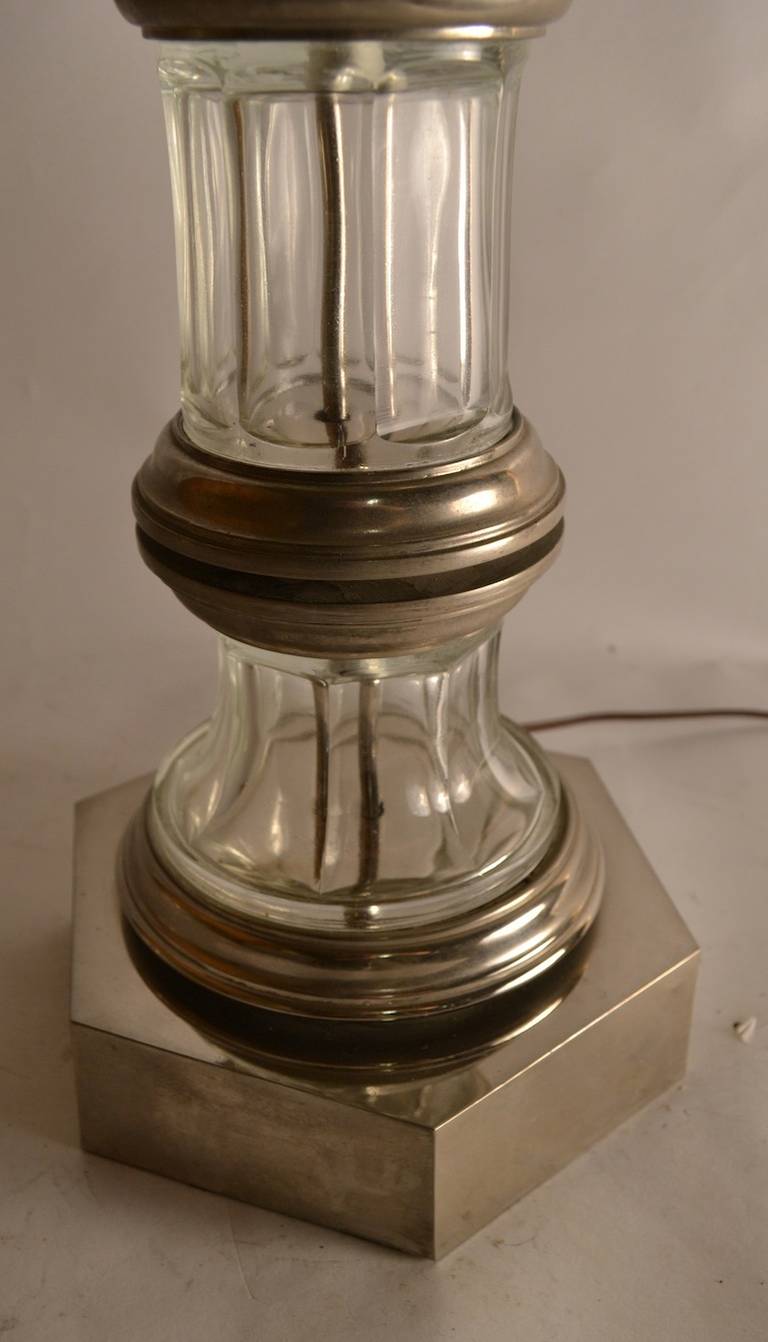 Glass Column Lamp with Silver Details For Sale 2