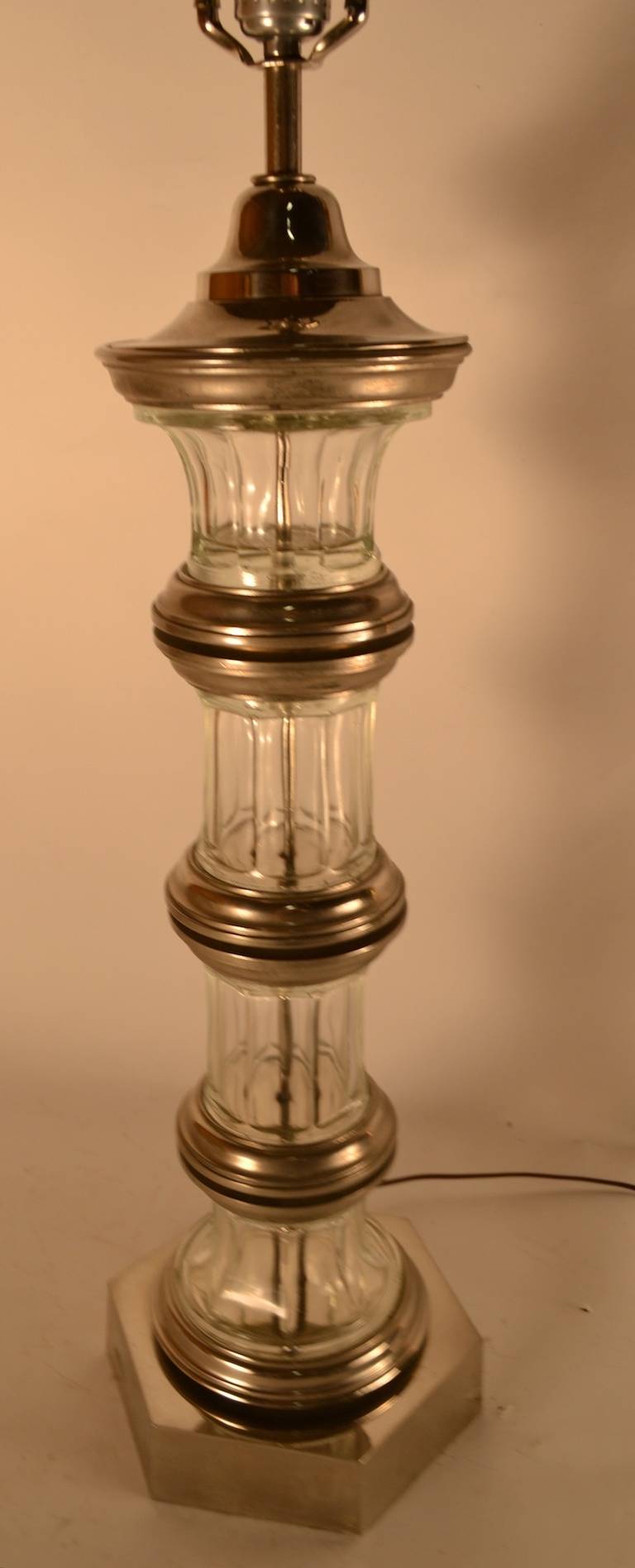 Glass Column Lamp with Silver Details For Sale 4
