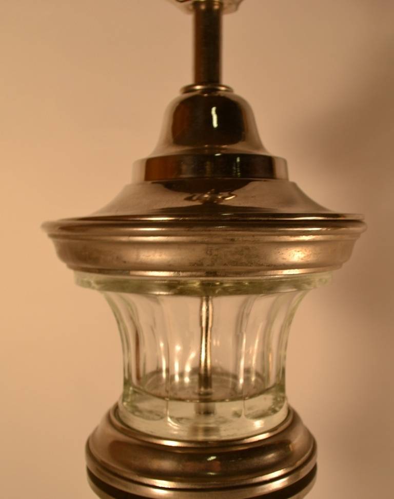Glass Column Lamp with Silver Details For Sale 3