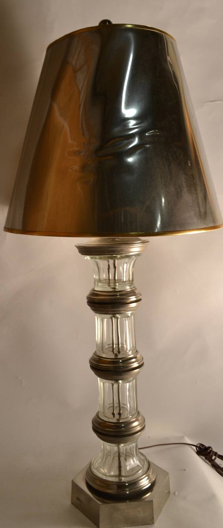 Glass Column Lamp with Silver Details For Sale 1