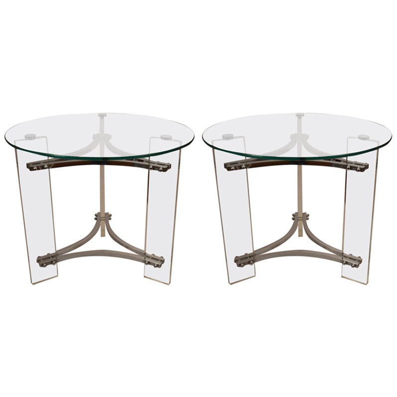 Pair of Charles Hollis Jones Lucite and Glass Tables