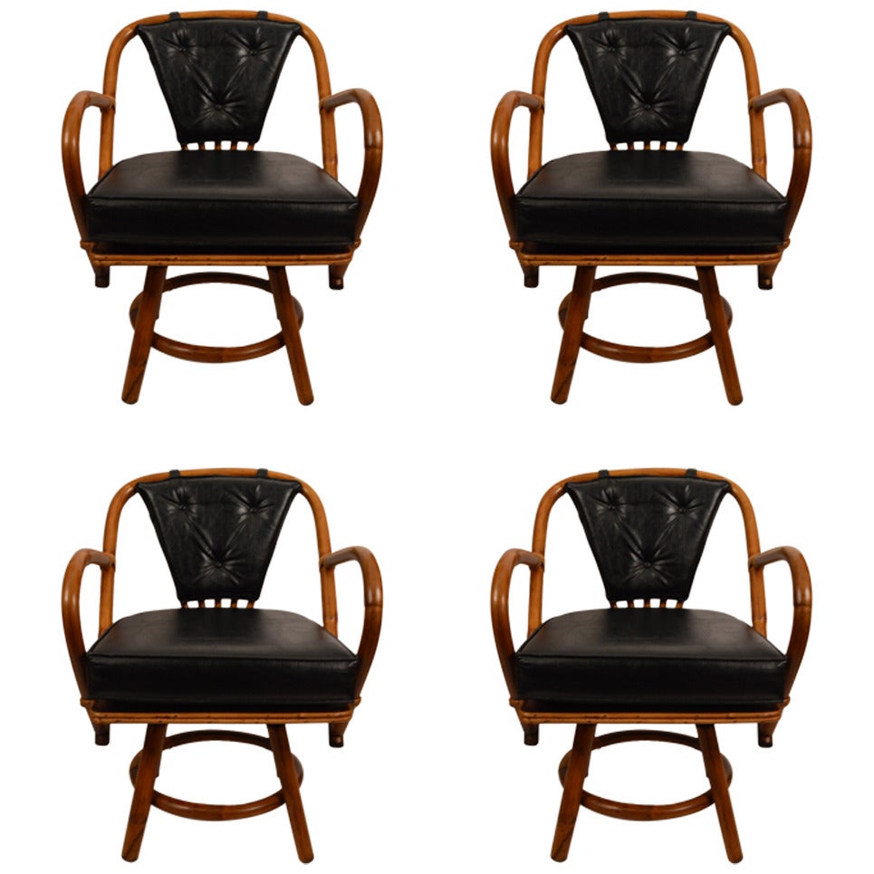 Set of Four Matching Swivel Bamboo Armchairs
