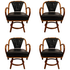 Set of Four Matching Swivel Bamboo Armchairs