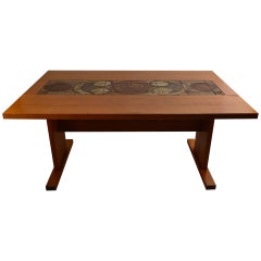 Extra Long Danish Ox Art, Drop-Leaf Dining Table with Tile  Decoration