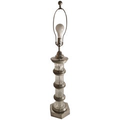 Vintage Glass Column Lamp with Silver Details