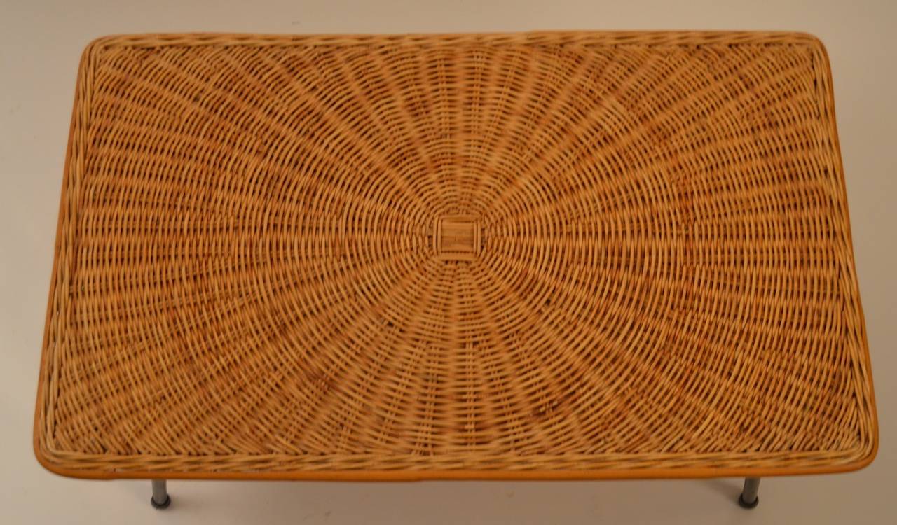 Diminutive Rattan and Iron Coffee Cocktail Table