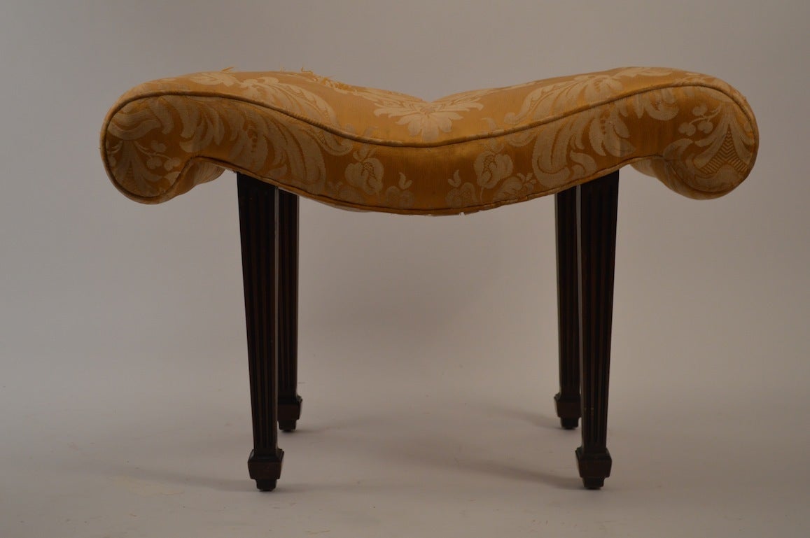 Luxurious Art Deco pouf, or vanity bench. Shaped upholstered seat, on square tapering, fluted legs. This example needs to be reupholstered, and restored.