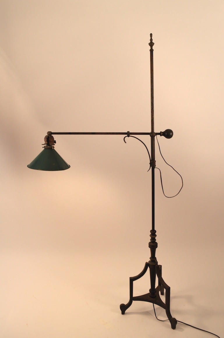 American Rare Iron Counterbalance Adjustable Floor Lamp For Sale