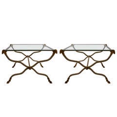 Pair Neo Classical Glass Top Tables