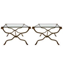 Pair Neo Classical Glass Top Tables