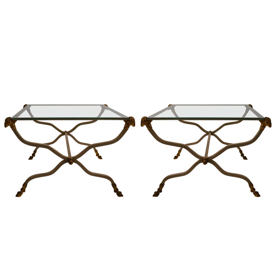 Pair Neo Classical Glass Top Tables