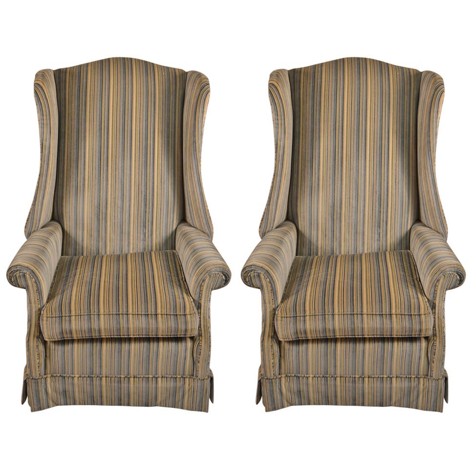 Pr Hollywood Regency High Back Wing Chairs