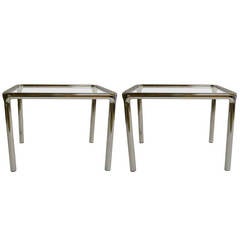 Pair of Chrome and Glass Tables 2
