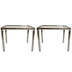 Pair of Chrome and Glass Tables