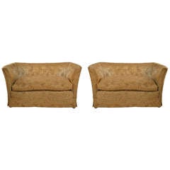 Matched Pair Tuxedo Style "C" Shaped Art Deco Loveseats