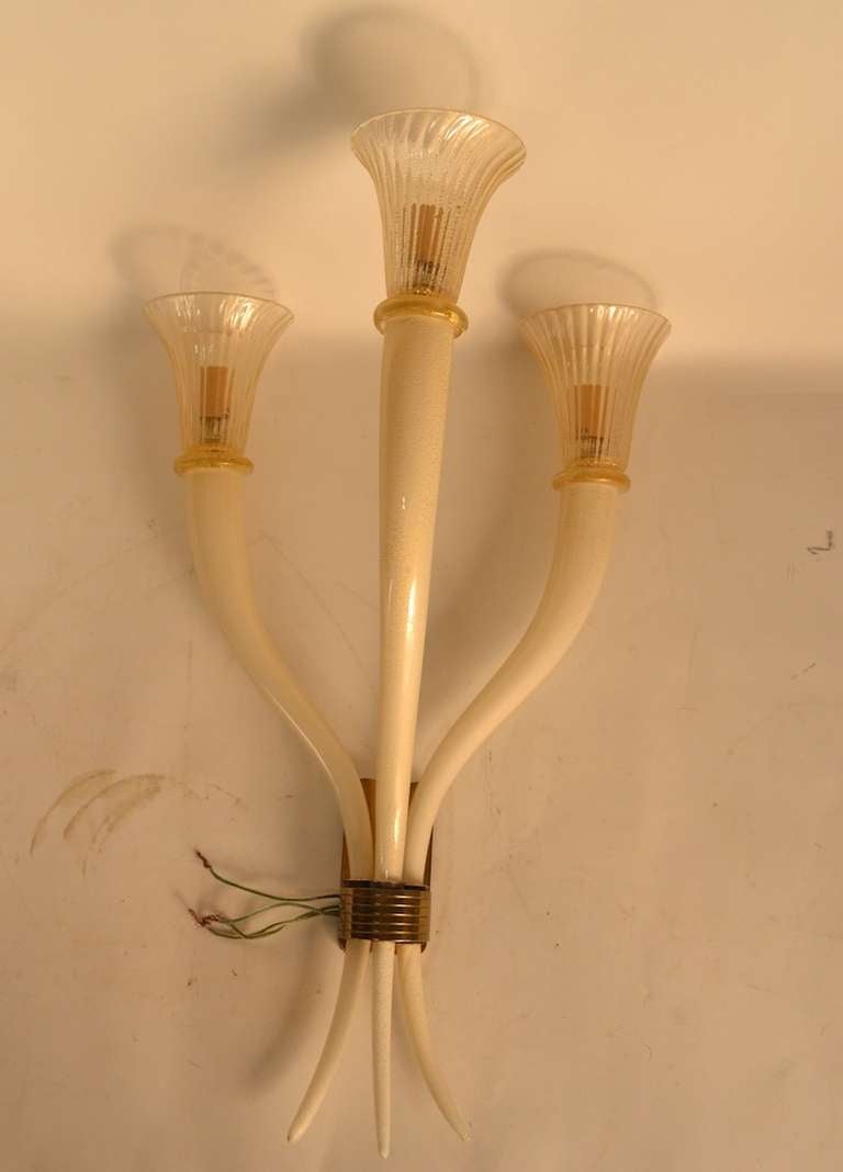 Pair of Three Arm Sconces In Excellent Condition For Sale In New York, NY