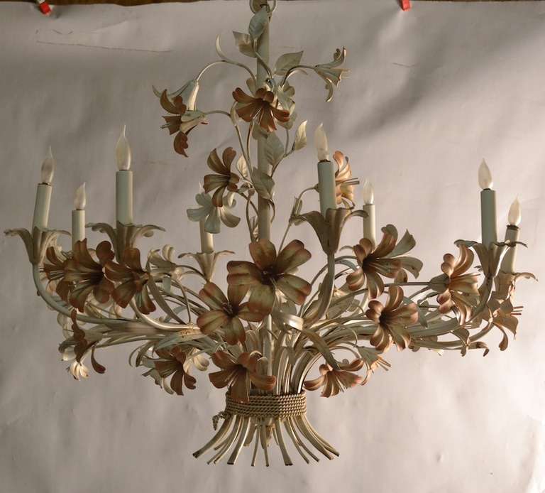 Very Large Floral Painted Metal Eight Chandelier at 1stDibs | metal ...