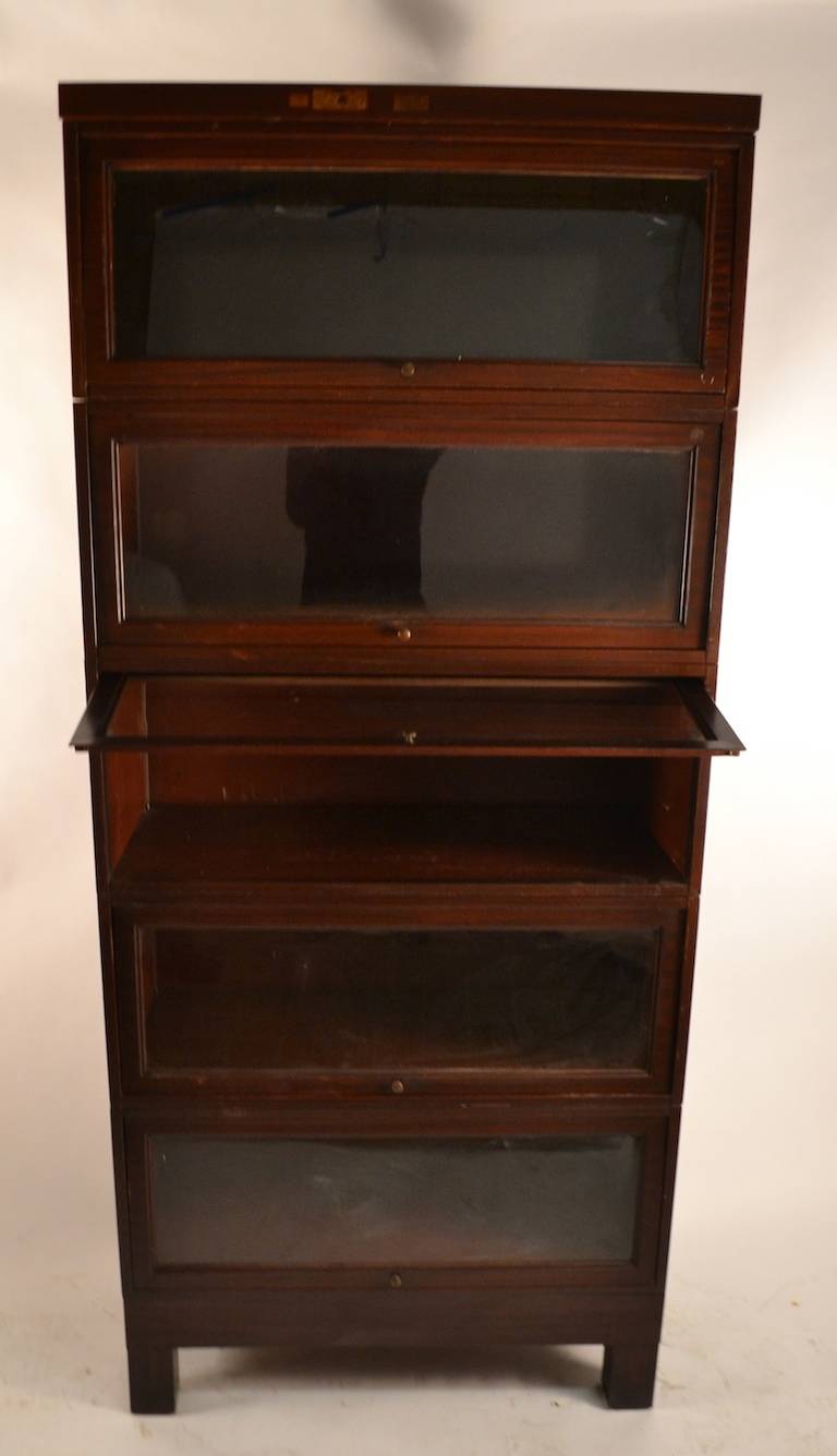 20th Century Tall Industrial, Steel Barrister Bookcase with Five Sections in Faux Wood Finish