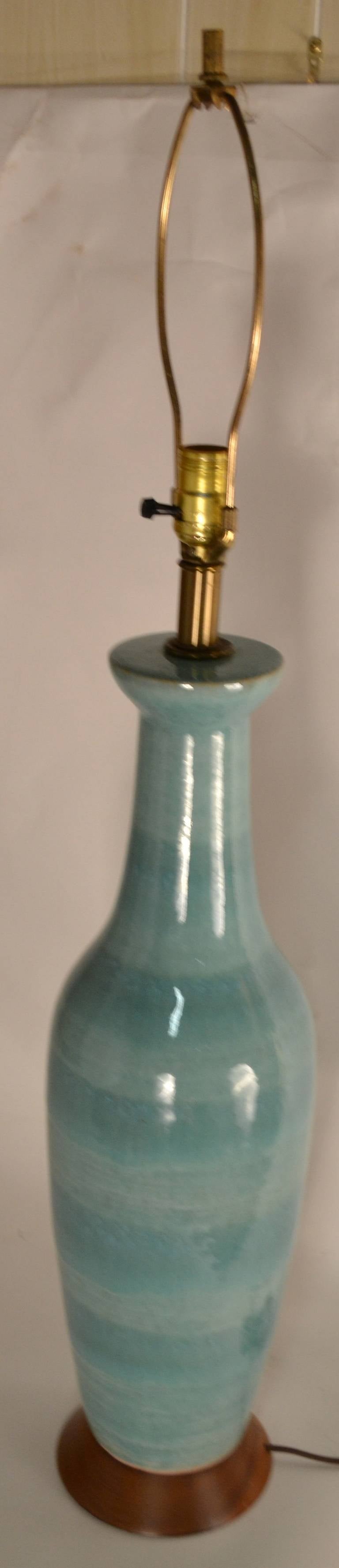 Blue Glaze Mid-Century Table Lamp 1