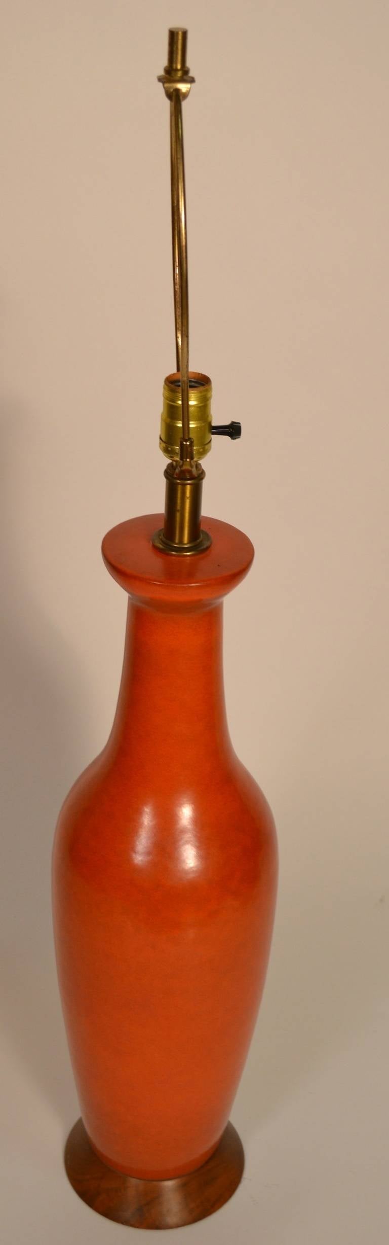 American Mid-Century Orange Pottery Lamp