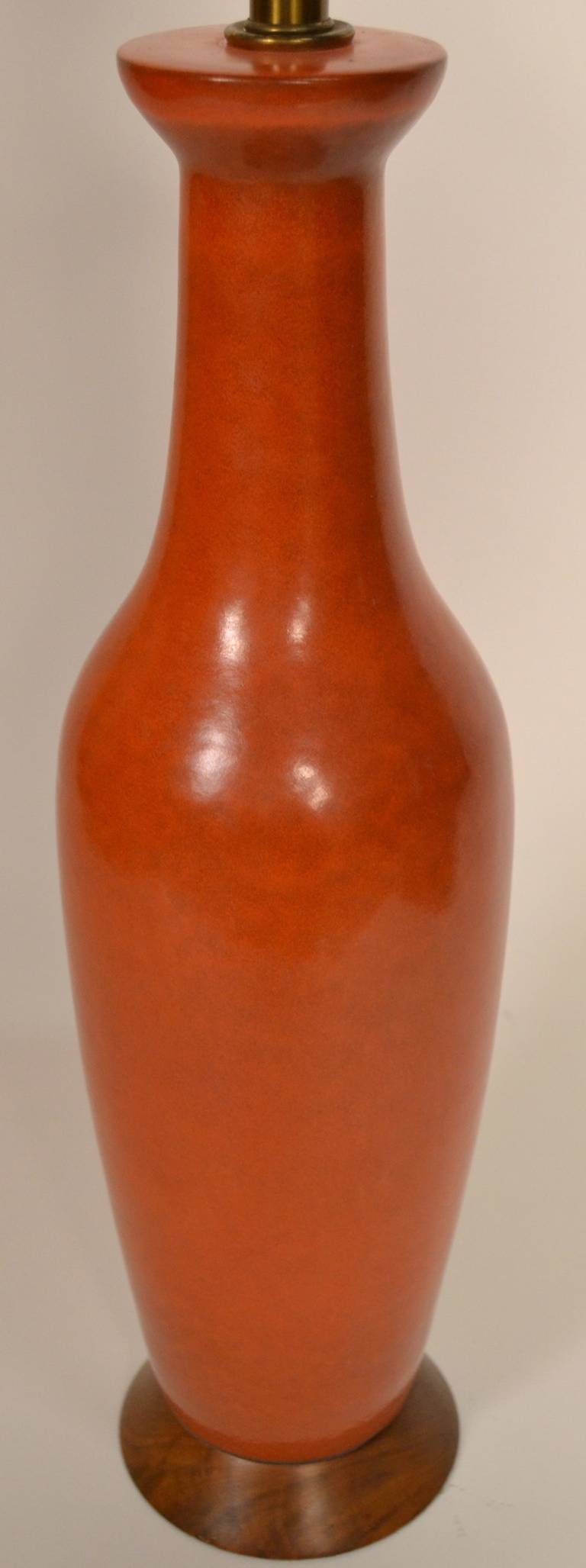 Mid-Century Modern Mid-Century Orange Pottery Lamp