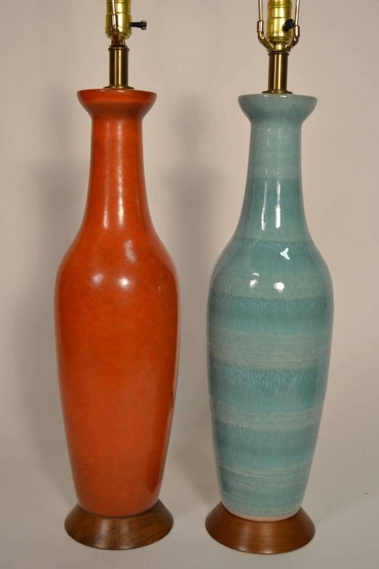 Mid-Century Orange Pottery Lamp 1