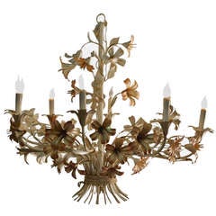 Very Large Floral Painted Metal Eight Chandelier