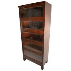 Antique Tall Industrial, Steel Barrister Bookcase with Five Sections in Faux Wood Finish