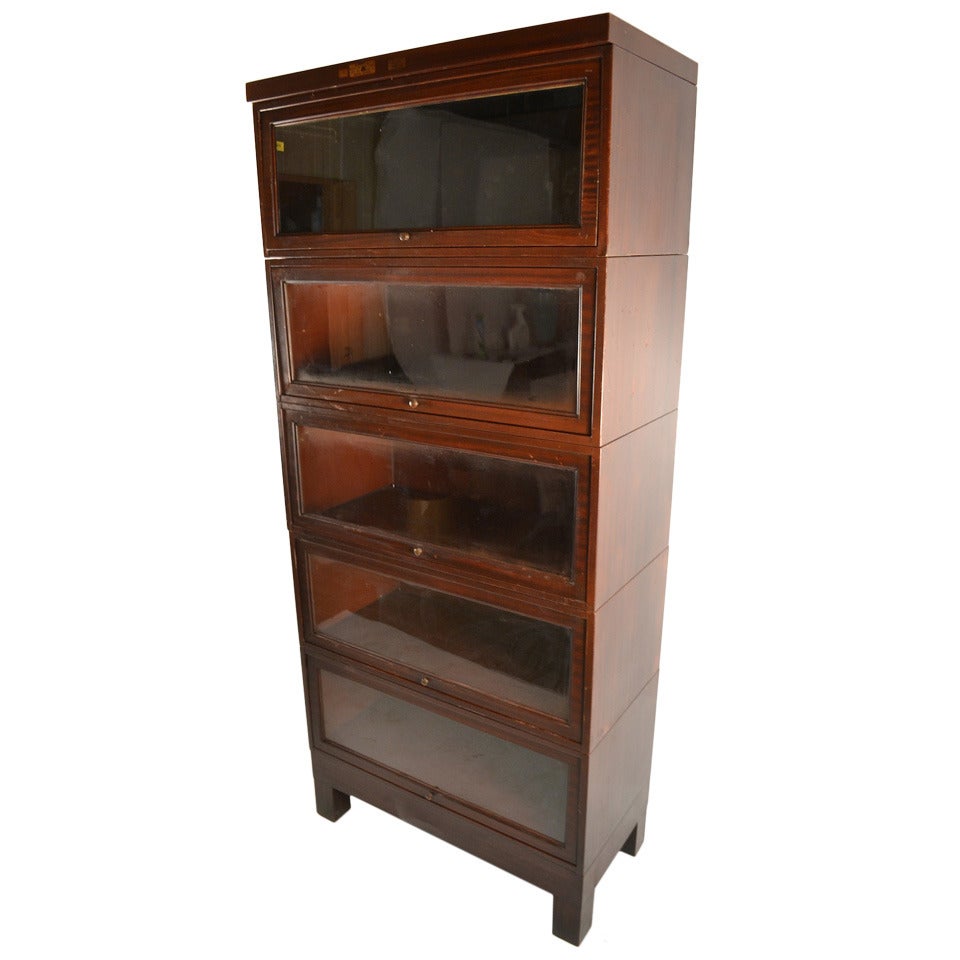 Tall Industrial, Steel Barrister Bookcase with Five Sections in Faux Wood Finish