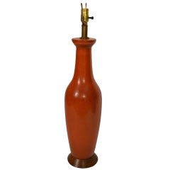 Mid-Century Orange Pottery Lamp