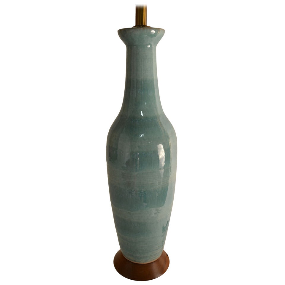 Blue Glaze Mid-Century Table Lamp