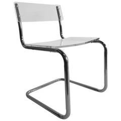 Lucite and Chrome Cantilevered Chair