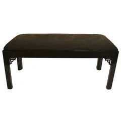 Retro Black Lacquer Chinese Chippendale Revival Bench