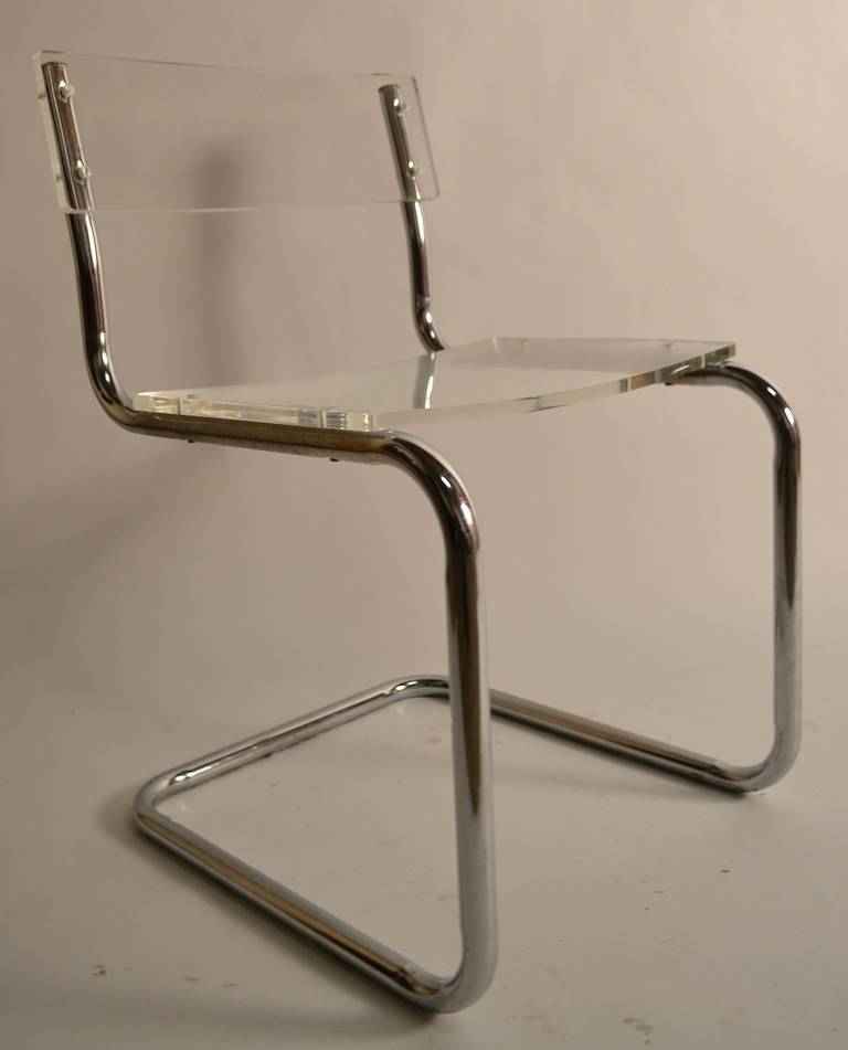 Lucite and Chrome Cantilevered Chair