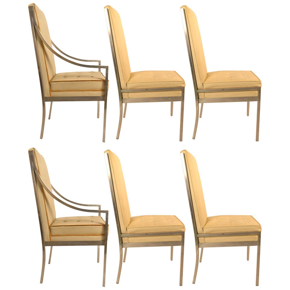 Set aus sechs Esszimmerstühlen mit hoher Rückenlehne aus Aluminiumrahmen