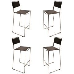 Set of Four Italian Black Leather and Chrome Counter Stools