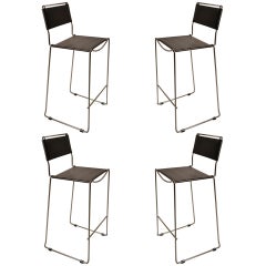 Set of Four Italian Black Leather and Chrome Counter Stools