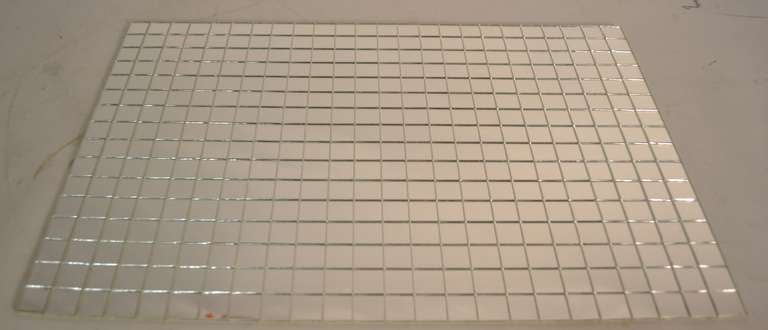 Cool set of 12 matching mirrored  placemats, small square mirrors on linen base.