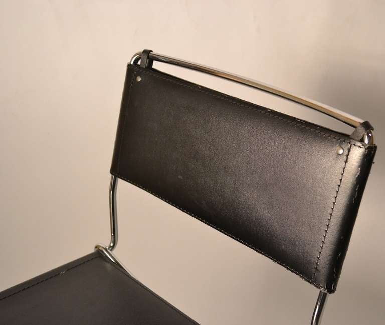 Set of Four Italian Black Leather and Chrome Counter Stools 3