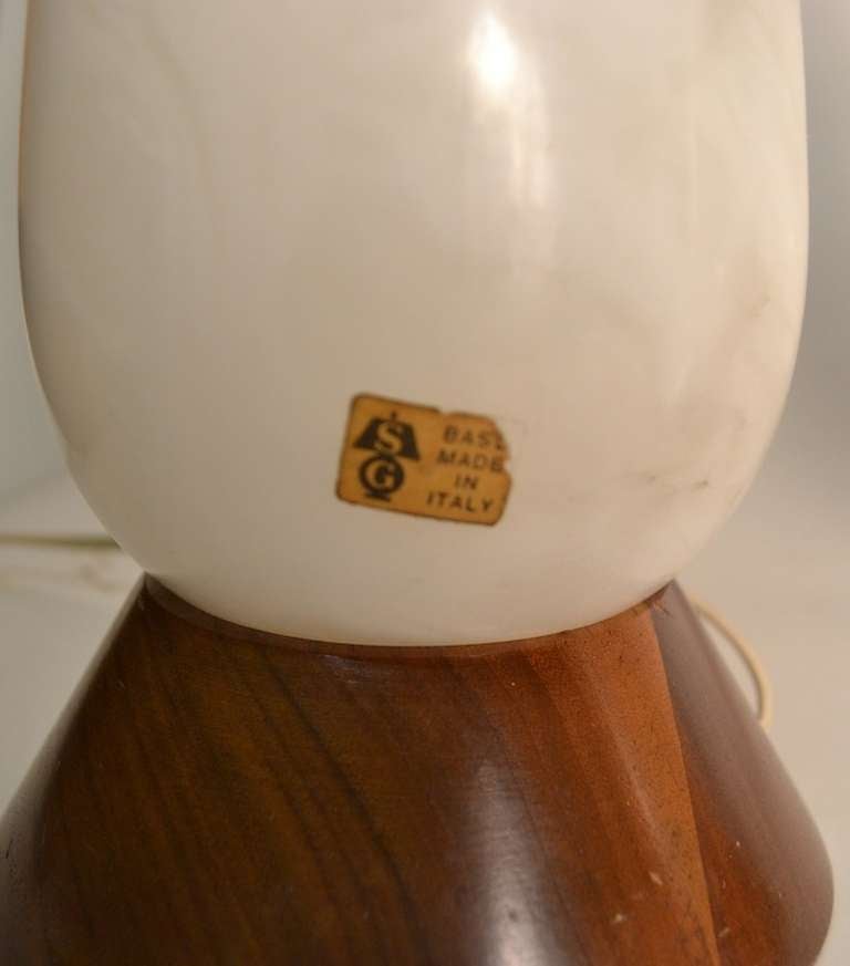 Italian Pair Teak And Alabaster Mid Century Modern Lamps Made in Italy